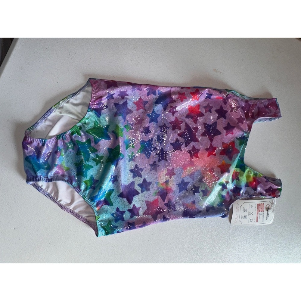 Rainbow Star Sparkle Gymnastics Leotard Kids Girls Dance Bodysuit Size 120 NWT
